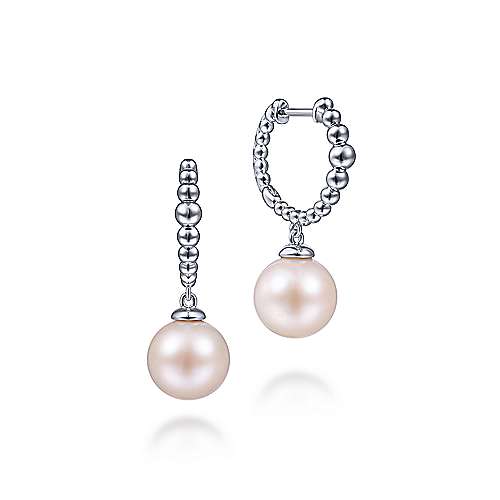 Bujukan Pearl Drop Huggies in Sterling Silver