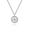 Bujukan Round Pearl Pendant Necklace with Beaded Frame in Sterling Silver