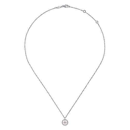 Bujukan Round Pearl Pendant Necklace with Beaded Frame in Sterling Silver
