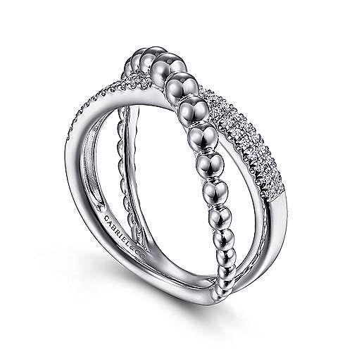 Bujukan White Sapphire Criss Cross Ring in Sterling Silver
