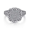 Bujukan White Sapphire Pavé Rope Frame Ring in Sterling Silver