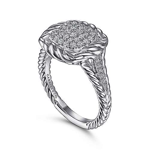 Bujukan White Sapphire Pavé Rope Frame Ring in Sterling Silver