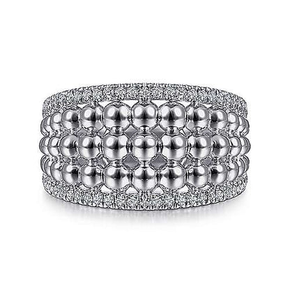 Bujukan White Sapphire Wide Beaded Ring in Sterling Silver