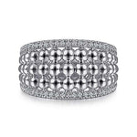 Bujukan White Sapphire Wide Beaded Ring in Sterling Silver