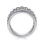 Bujukan White Sapphire Wide Beaded Ring in Sterling Silver