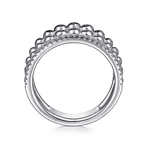 Bujukan White Sapphire Wide Beaded Ring in Sterling Silver