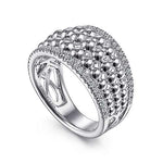 Bujukan White Sapphire Wide Beaded Ring in Sterling Silver