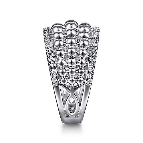 Bujukan White Sapphire Wide Beaded Ring in Sterling Silver