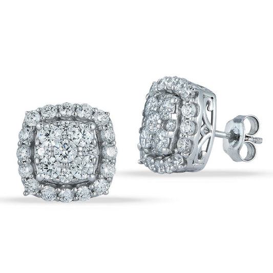 Grown Diamond Cushion Cluster Stud Earrings
