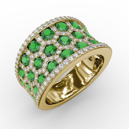 Emerald & Diamond Wide Band in 14K Yellow Gold