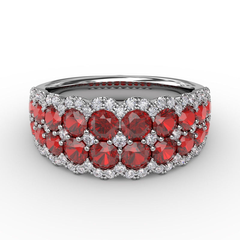 Ruby & Diamond Cocktail Band in 14K White Gold