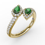 Diamond & Emerald Bypass Ring in 14K Yellow Gold