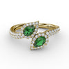 Diamond & Emerald Bypass Ring in 14K Yellow Gold