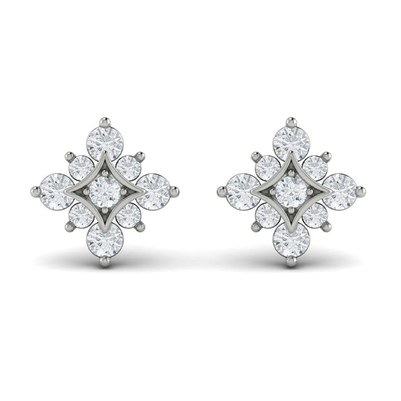 Diamond Halo Starburst Earrings in 14K White Gold