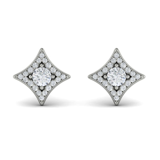 Diamond Halo Starburst Earrings in 14K White Gold