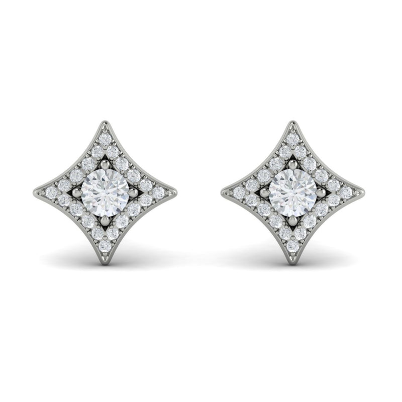 Diamond Halo Starburst Earrings in 14K White Gold