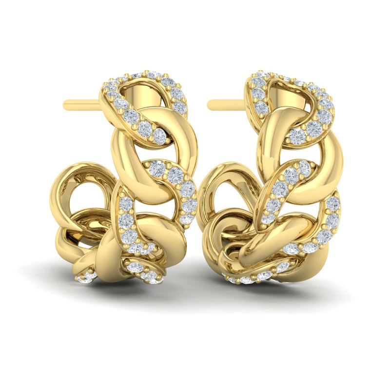 Diamond Chain Link Hoops in 14K Yellow Gold