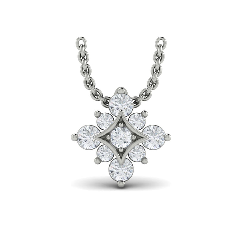 Diamond Halo Starburst Necklace in 14K White Gold