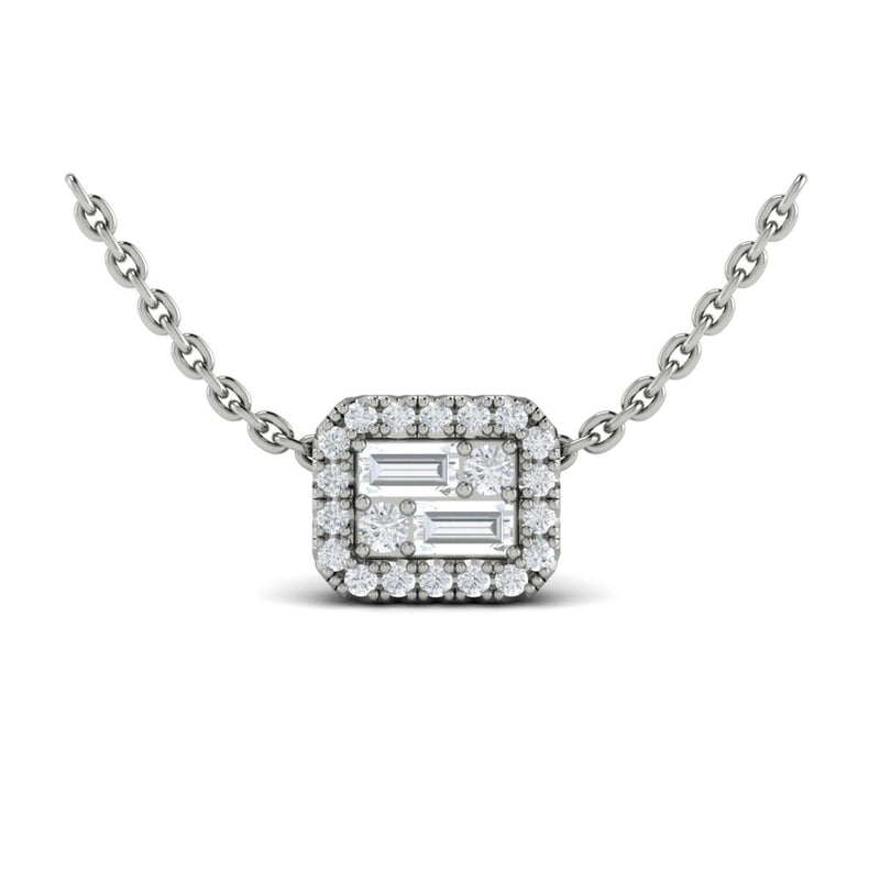 Diamond Rectangular Halo Necklace in 14K White Gold