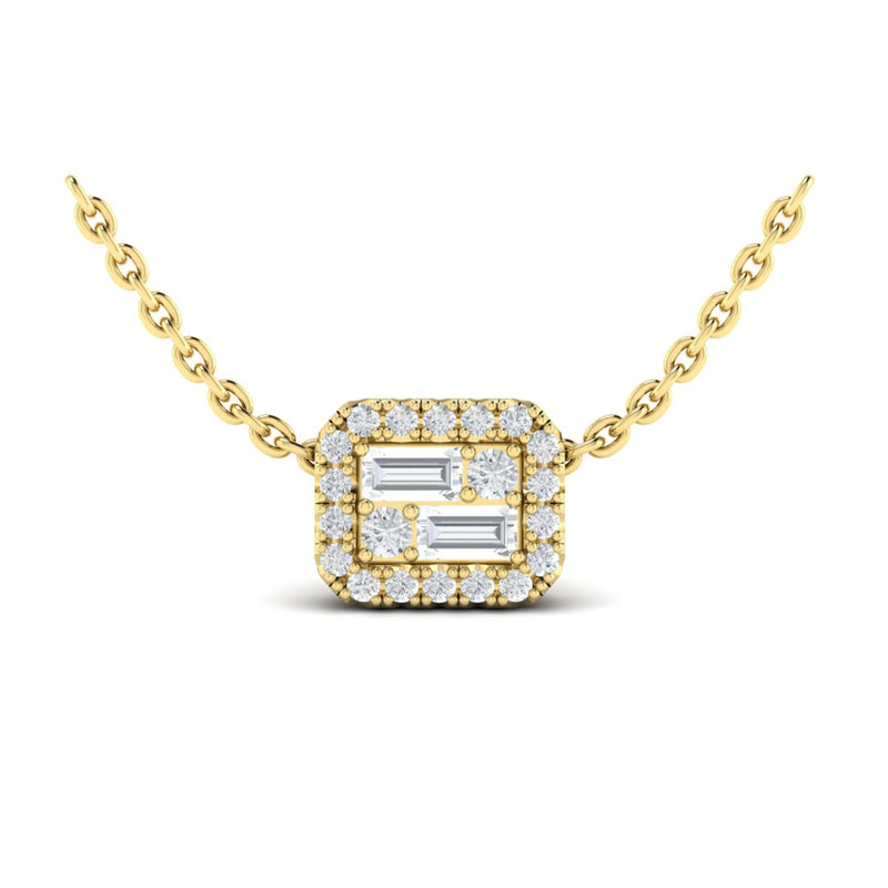 Diamond Rectangular Halo Necklace in 14K Yellow Gold