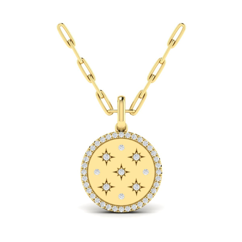 Diamond Halo Disc Necklace in 14K Yellow Gold