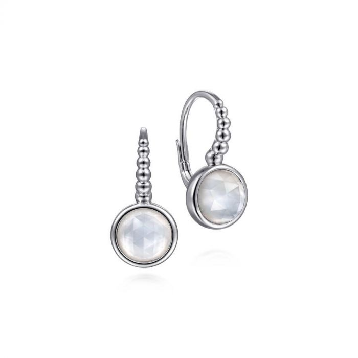 Bujukan Rock Crystal and White Mother of Pearl Leverback Earrings in Sterling Silver